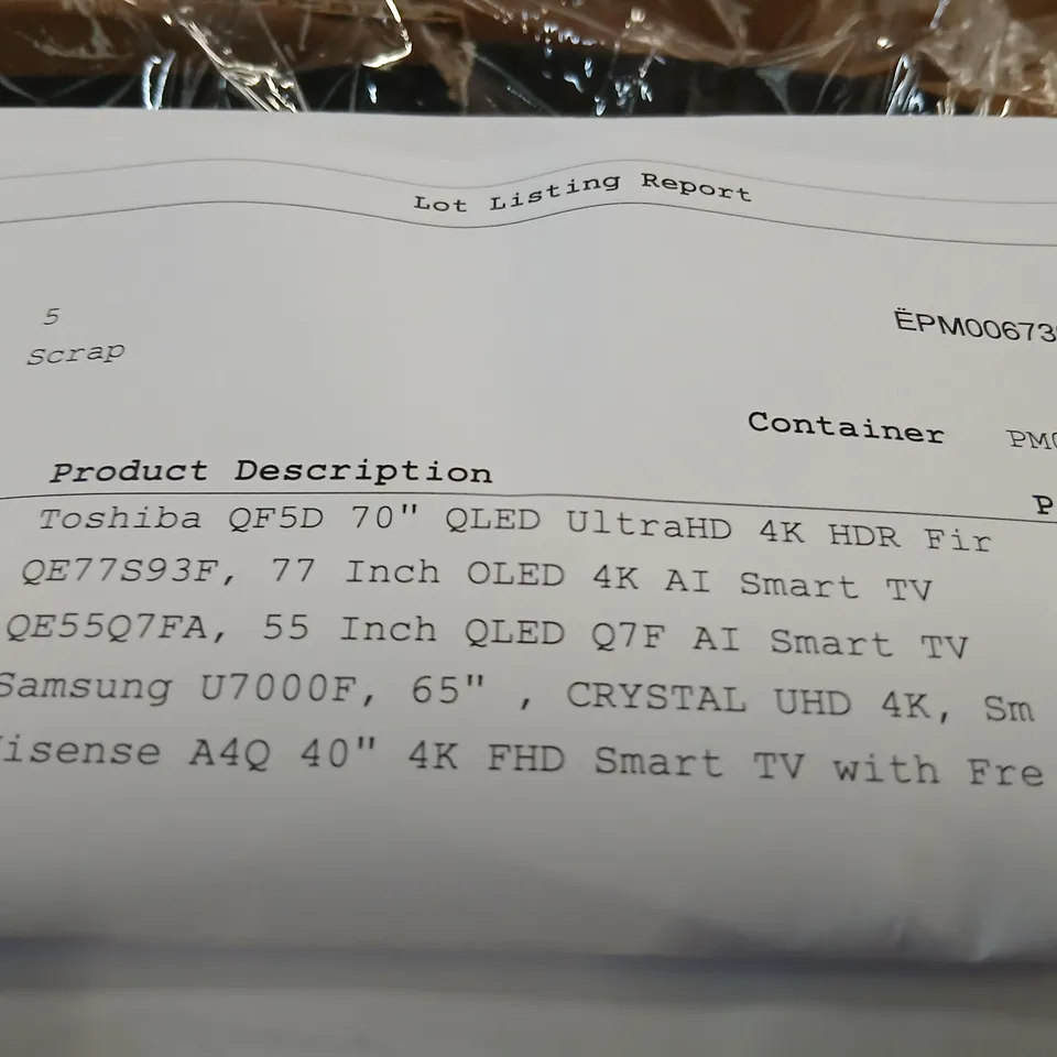 PALLET OF APPROXIMATELY FIVE ASSORTED DAMAGED TVS TO INCLUDE;