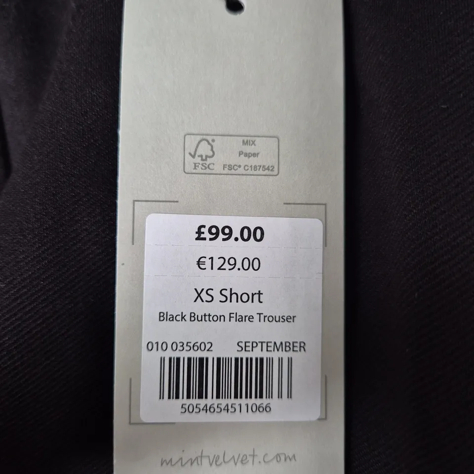 MINT VELVET BLACK BUTTON FLARE TROUSERS - XS SHORT
