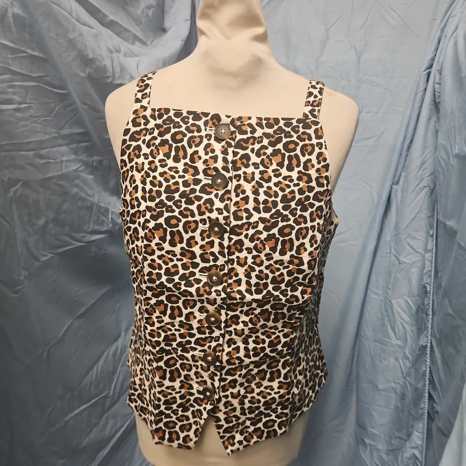 BODEN LEOPARD PRINT SLEEVELESS BUTTON-FRONT TOP – UK 10 (US 6)