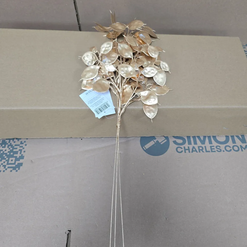BOX OF APPROXIMATELY 12 GISELA GRAHAM GOLD FAUX LEAF ARRANGEMENTS