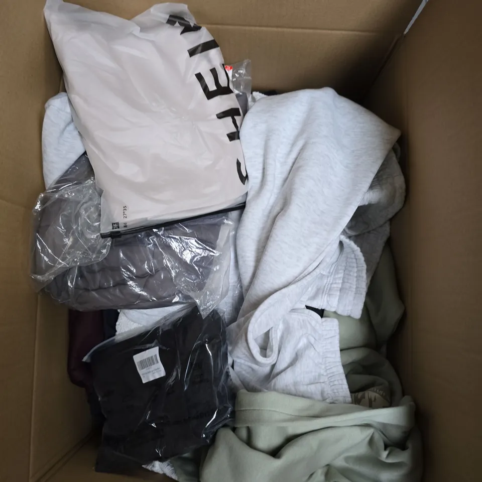 APPROXIMATELY 20 ASSORTED CLOTHING PRODUCTS IN VARIOUS STYLES & SIZES TO INCLUDE JACKETS, T-SHIRTS, DRESSES ETC