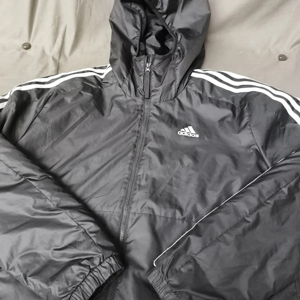 ADIDAS BLACK HOODED WINDBREAKER JACKET - SIZE S