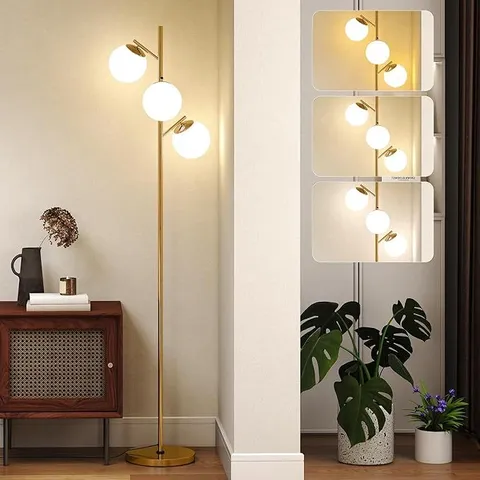 BOXED HOMCOM MODERN TREE FLOOR LAMP WITH 3 LIGHT, FOR LIVING ROOM BEDROOM, GOLD (1 BOX)