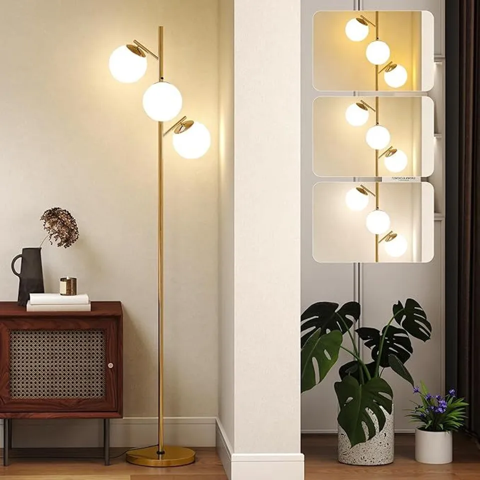 BOXED HOMCOM MODERN TREE FLOOR LAMP WITH 3 LIGHT, FOR LIVING ROOM BEDROOM, GOLD (1 BOX)