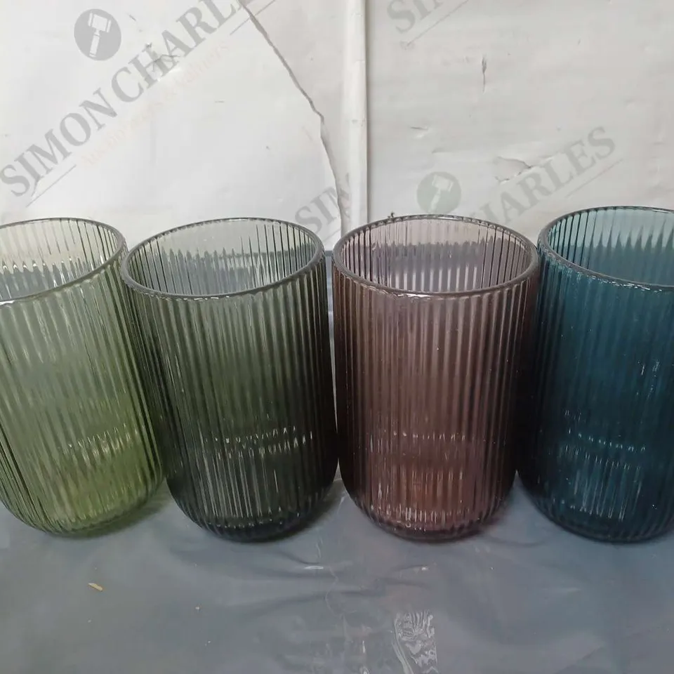 4 BOXED DIBA PALERMO RIBBED HIGHBALL TUMBLER GLASSES IN VARIOUS COLOURS - COLLECTIONB ONLY