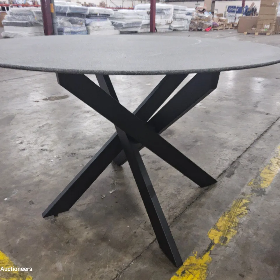 DESIGNER CIRCULAR DINING TABLE BLACK WOODEN X SUPPORTS