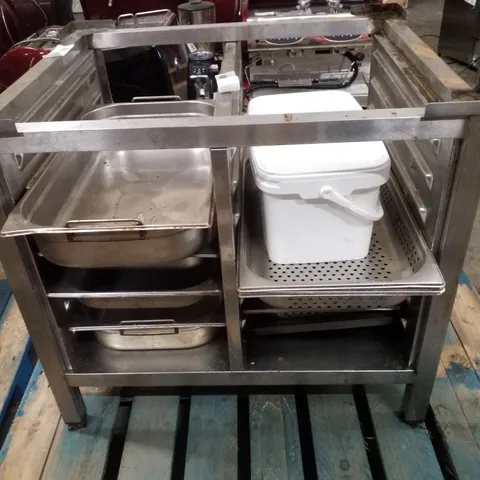 COMMERCIAL OVEN STAND WITH TRAY RACK & ASSORTED TRAYS