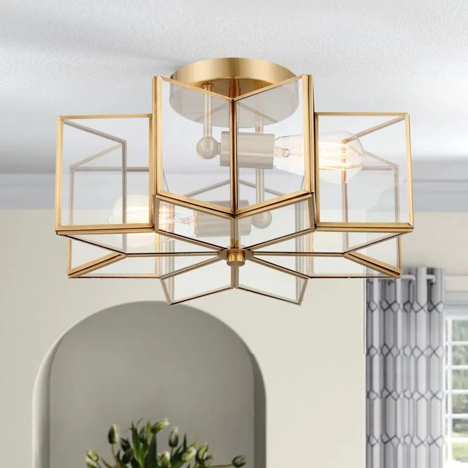 BOXED BRAND NEW ANGALA 2 - LIGHT 41CM UNIQUE/STATEMENT STAR SEMI FLUSH MOUNT LIGHT - BRASS DUST