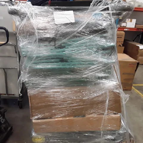 PALLET OF ASSORTED HOUSEHOLD GOODS AND PRODUCTS TO INCLUDES:PARASOL BASES,PADDED CAMPING CHAIRS,WHEELBARROW 