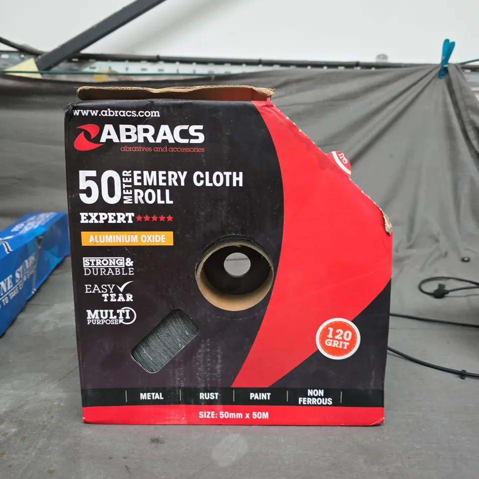 ABRACS EMERY CLOTH ROLL – 50M X 50MM, 120 GRIT (ALUMINIUM OXIDE)