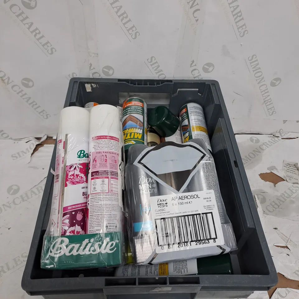 ASSORTED AEROSOLS TO INCLUDE BATISTE DRY SHAMPOO , DOVE DEODORANT , MITRE FAST  ,  ETC - COLLECTION ONLY 