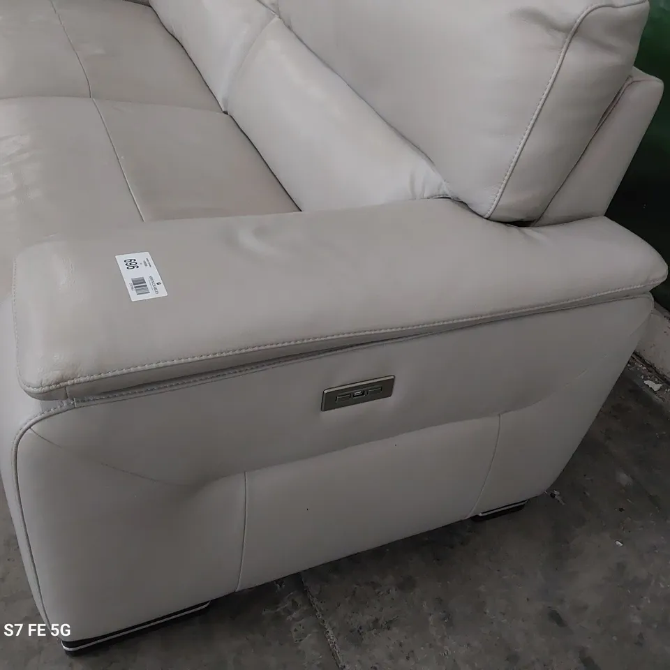 QUALITY ITALIAN DESIGNER GRADO POWER RECLINING THREE SEATER SOFA LIGHT GREY LEATHER 