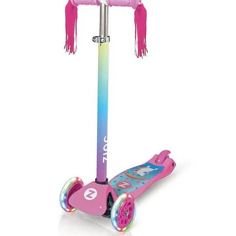 BOXED ZINC THREE WHEELED LIGHT UP SCOOTER (UNICORN)