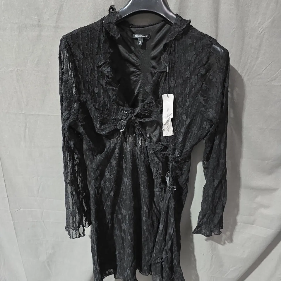 ROMAN PETITE BLACK LACE DRESS – UK 12