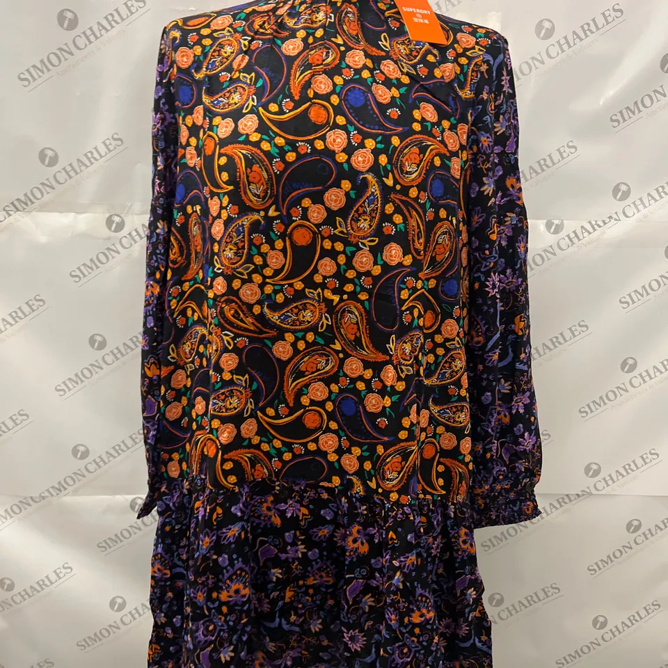 SUPERDRY HIGH NECK MINI DRESS IN MULTI PAISLEY PRINT SIZE 10