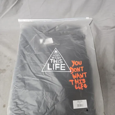 BLACK GRAPHIC HOODED SWEATSHIRT IN POLY BAG β 'YOU DON'T WANT THIS LIFE' DESIGN - SIZE SMALL