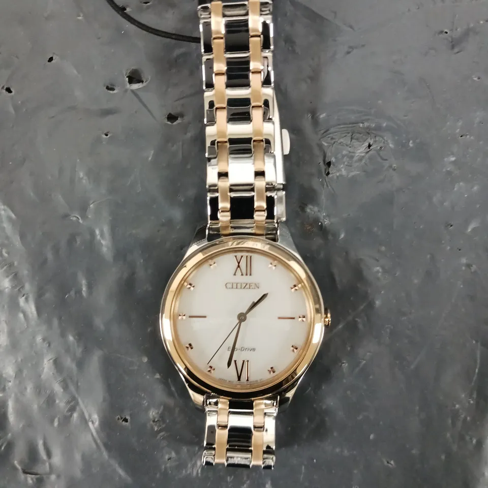 BOXED CITIZEN ECO DRIVE SILVER AND GOLD FEMALE WATCH 