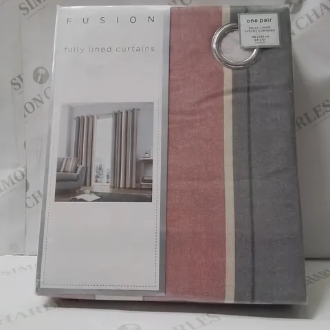 BRAND NEW FUSION FULLY LINED EYELET CURTAINS 168 X 183CM -GREY/PINK-