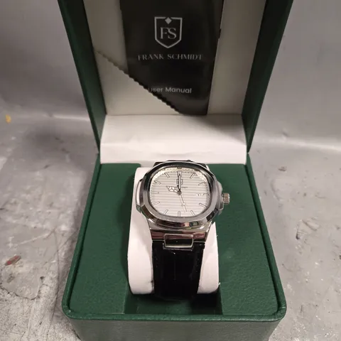 MENS FRANK SCHMIDT WATCH – TEXTURED DIAL WITH DATE – LEATHER STRAP