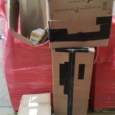 PALLET CONTAINING VARIOUS ASSORTED BOXED HOUSEHOLD ITEMS TO INCLUDE: BABY STROLLER,KNITTING MACHINE,POP UP TENT,AND LOTS MORE UNMARKED BOXED ITEMS