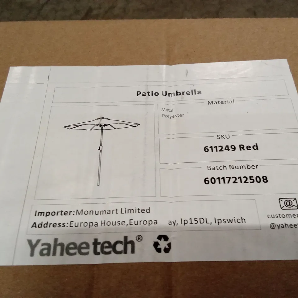 BOXED YAHEETECH PATIO UMBRELLA - RED (1 BOX)