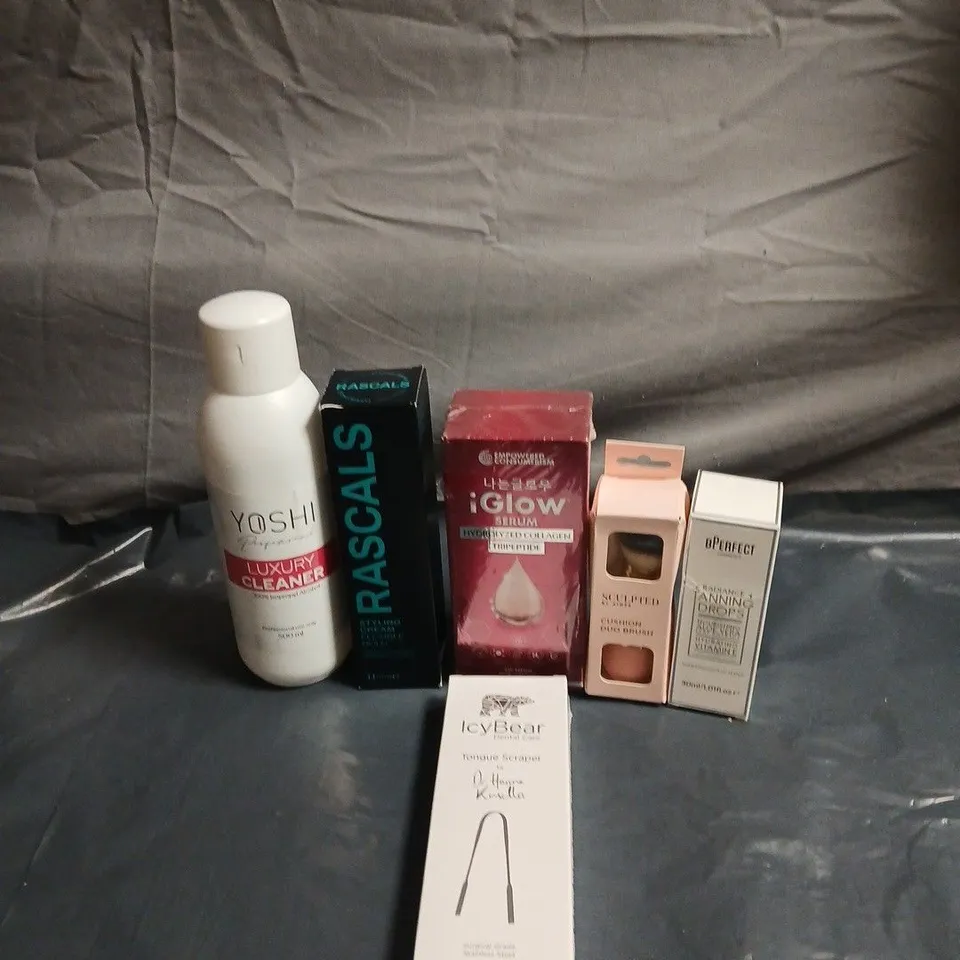APPROXIMATEY 20 ASSORTED HEALTH AND BEAUTY PRODUCTS TO INCLUDE - RASCALS STYLING CREAM - ICY BEAR TONGUE SCRAPER AND BPERFECT TANNING DROPS