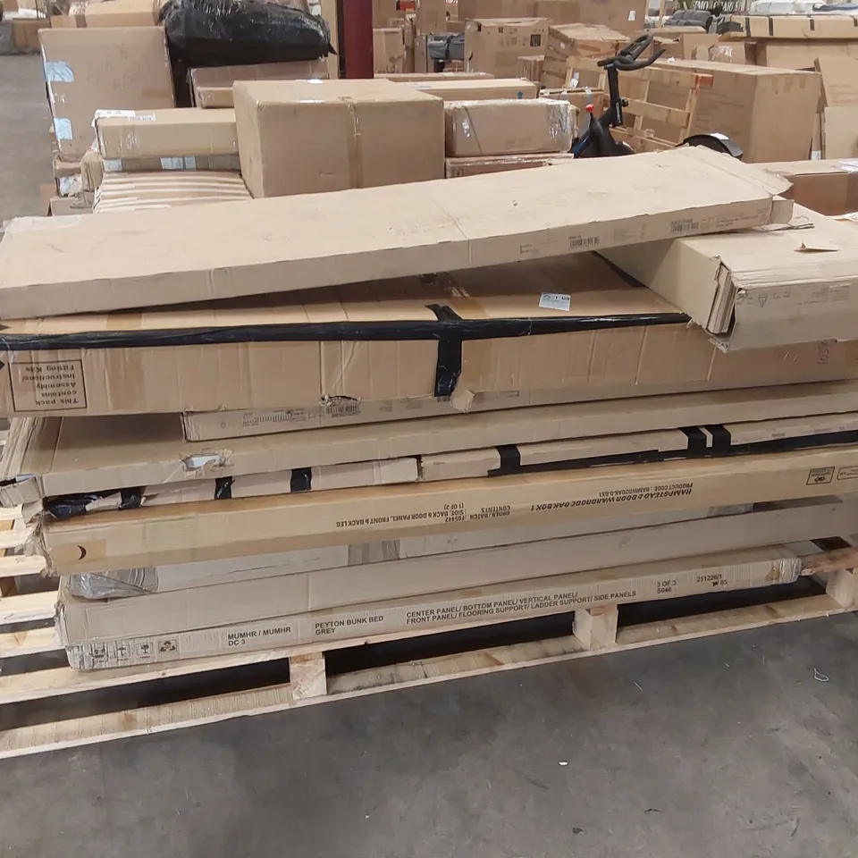 PALLET OF ASSORTED INCOMPLETE FURNITURE PARTS AND PIECES 