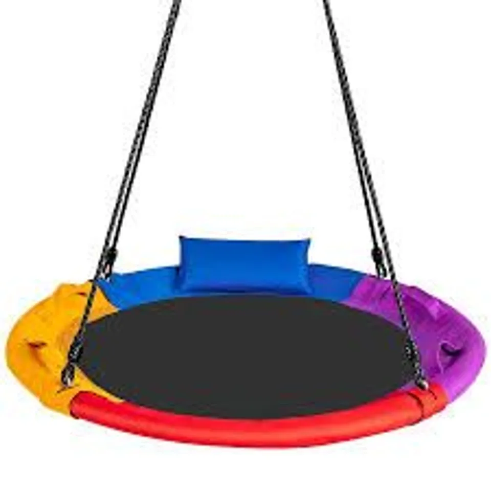 BOXED COSTWAY 40'' SAUCER TREE SWING OUTDOOR ROUND PLATFORM SWING W/ PILLOW & HANDLE