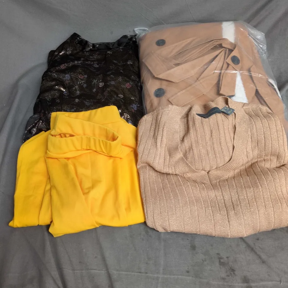 BOX OF APPROXIMATELY 20 ASSORTED CLOTHING ITEMS TO INCLUDE DRESS, TOPS, TROUSERS, ETC