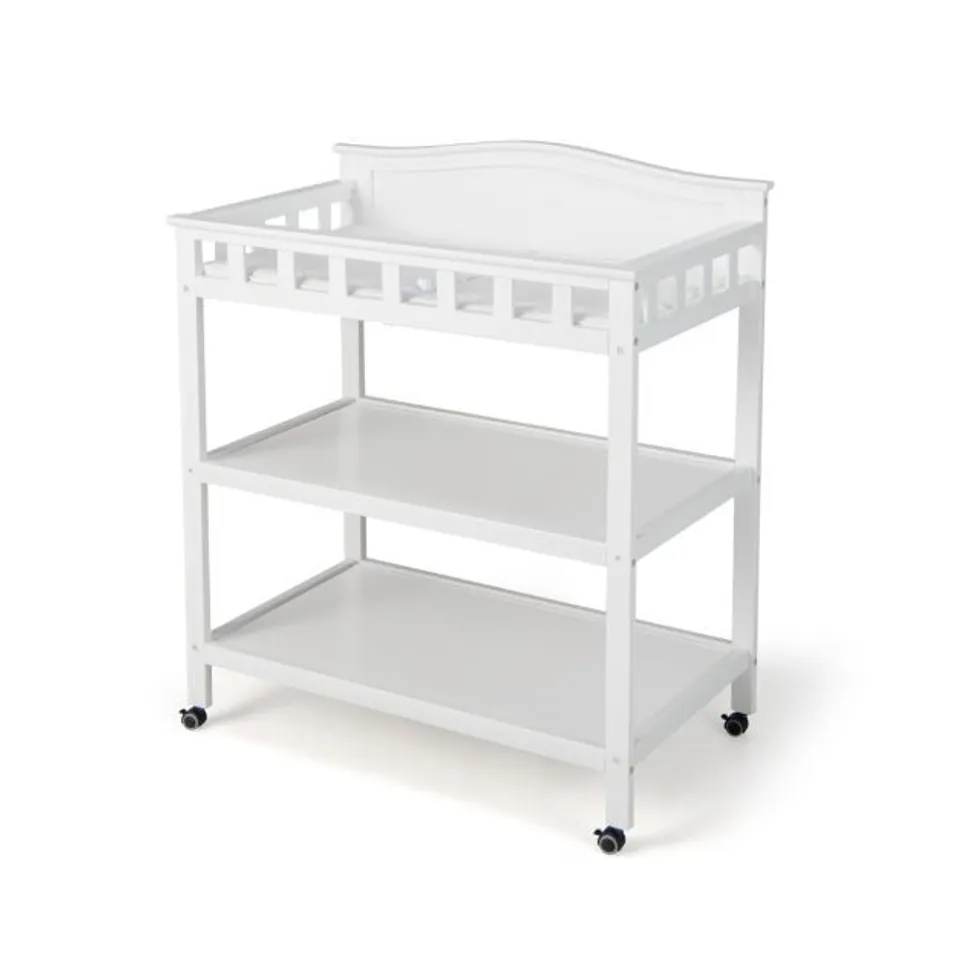 BOXED BELL TOP CHANGING TABLE WITH WATERPROOF CHANGING PAD - WHITE
