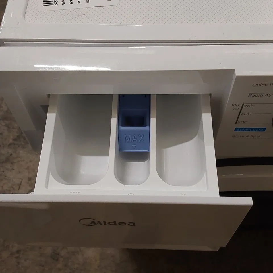MIDEA 9KG FREESTANDING WASHING MACHINE IN WHITE, MODEL: MF10EW90BA