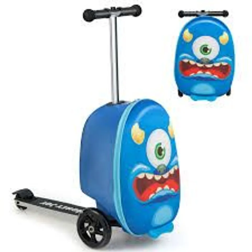 BOXED COSTWAY 2-IN-1 FOLDING KIDS SCOOTER WITH SUITCASE AND 3 COLOR LIGHTED WHEELS - NAVY