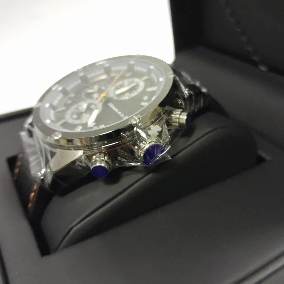 MENS ZIHLMANN & CO CHRONOGRAPH DIAL WATCH WITH STAINLESS STEEL CASE AND BLACK LEATHER WATCH IN GIFT BOX