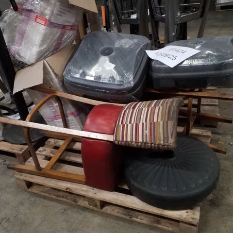 PALLET CONTAINING PARASOL BASES, BAR CHAIRS & WALL DECOR