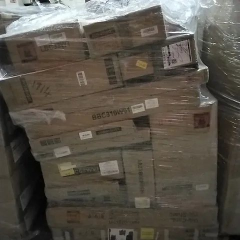 PALLET OF HOUSEHOLD ITEMS TO INCLUDE END TABLE, SIDE BOARD, BOOKCASE AND OTHER ASSORTED ITEMS...