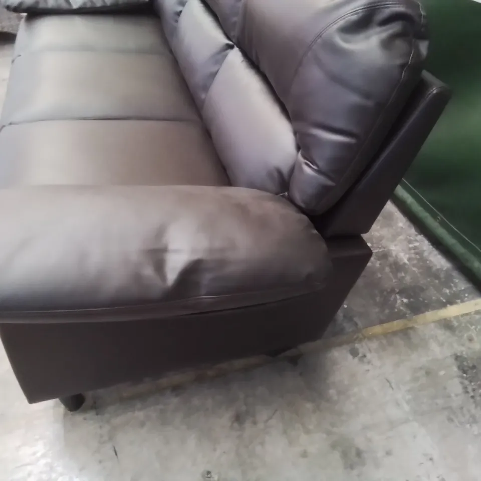 DESIGNER THREE SEATER SOFA BROWN FAUX LEATHER 