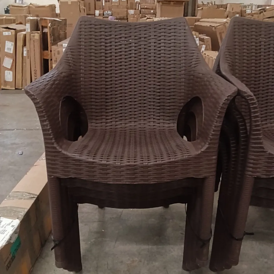 BOXED SET OF 4 BROWN PLASTIC CHAIRS