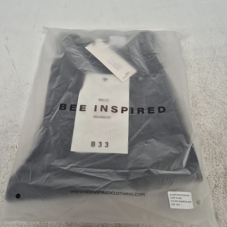 BE INSPIRED CLOTHING GARNACHO RELAXED JEANS – WASHED BLACK, UK 32