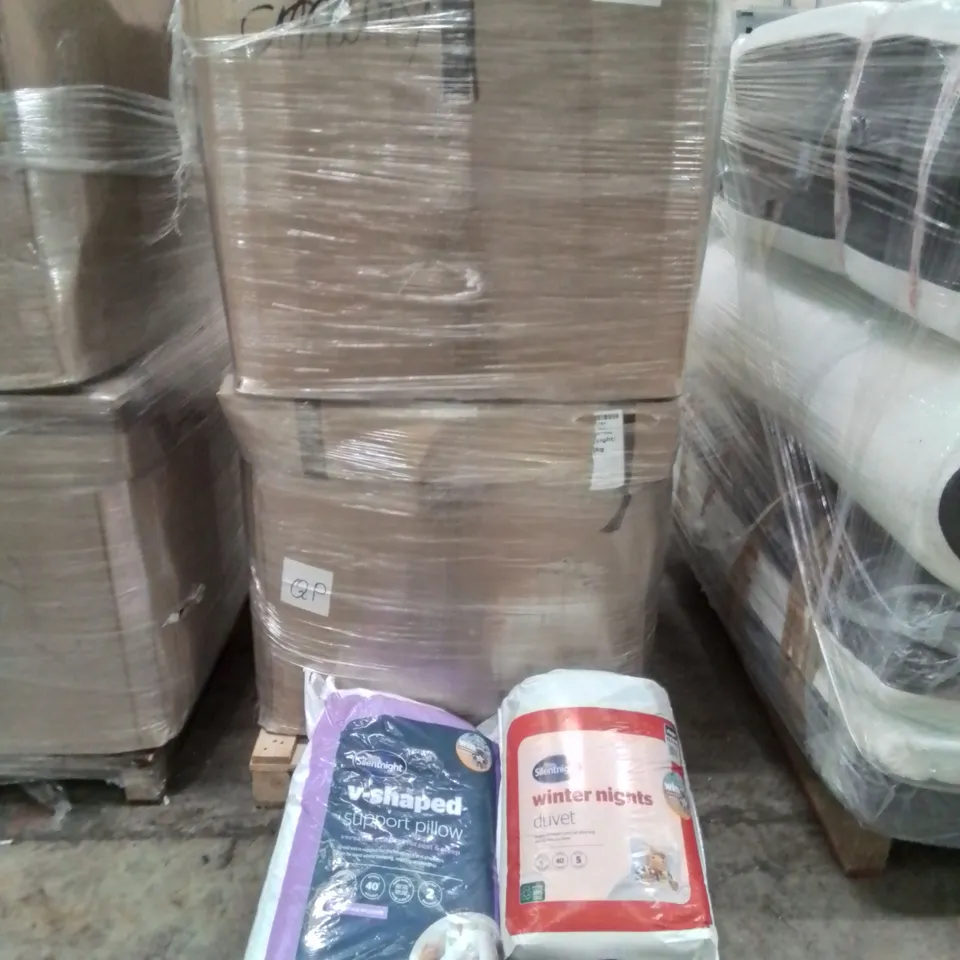 PALLET CONTAINING VARIOUS WEIGHTED BLANKETS AND  PILLOWS SIZES VARY