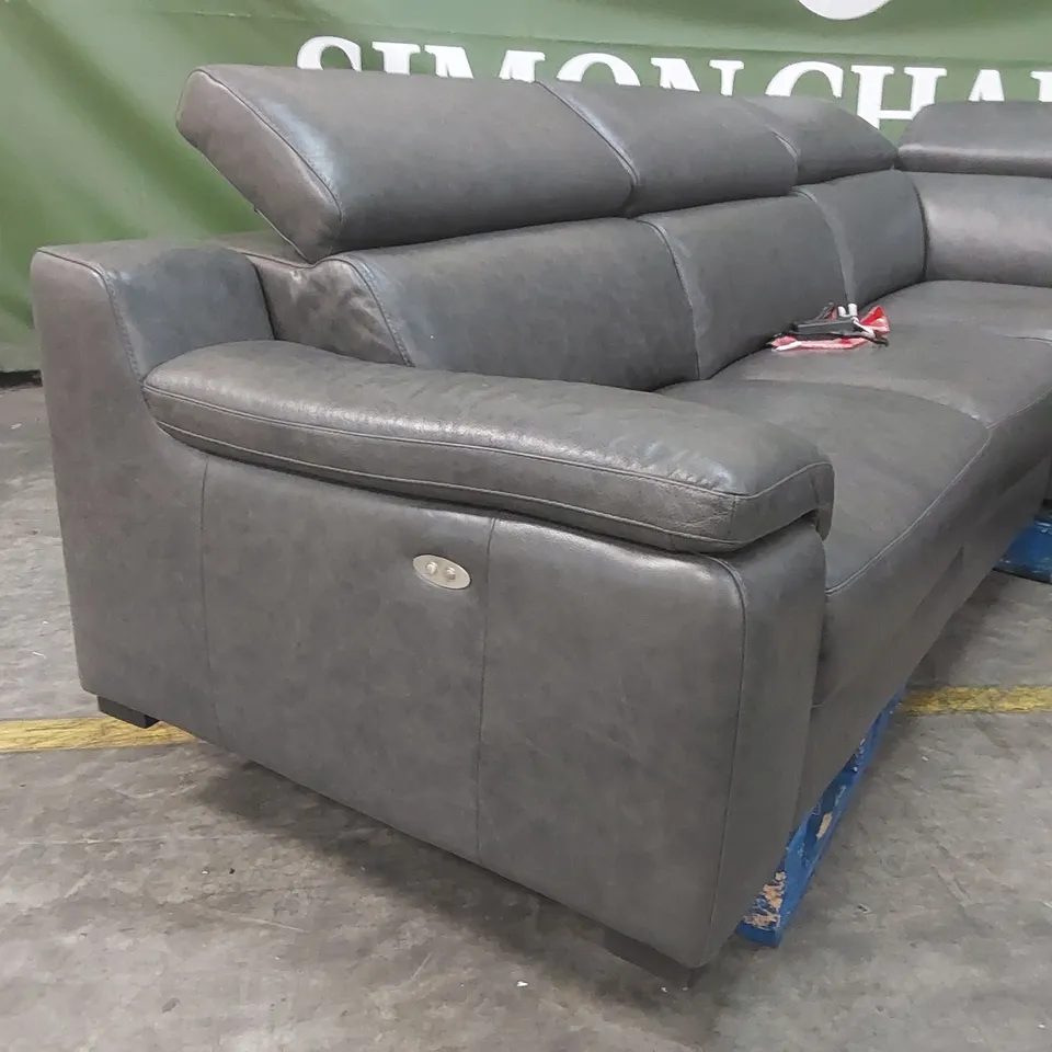 QUALITY DESIGNER ITALIAN MADE RICCARDO LEATHER ELECTRIC RECLINING CORNER SOFA - DARK GREY