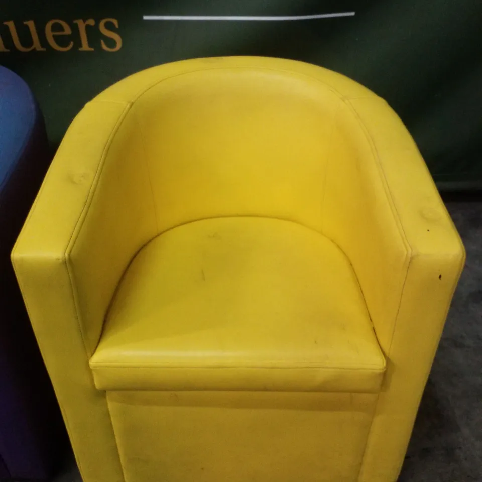 SET OF 4 BISTRO/CAFÉ LEATHER LOUNGE BUCKET CHAIRS - YELLOW, PINK, PURPLE & BLUE