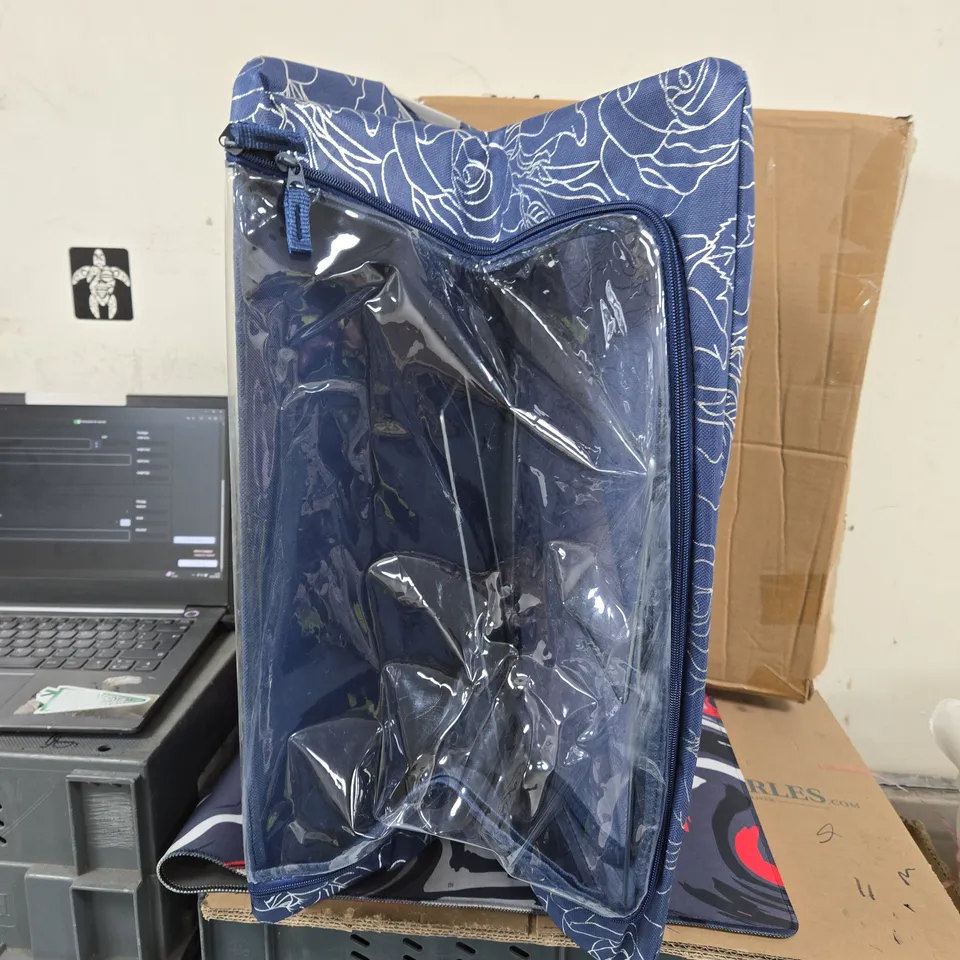 BLUE FLORAL TRAVEL/STORAGE BAG WITH CLEAR WINDOW – FOLDABLE SINGLE UNIT