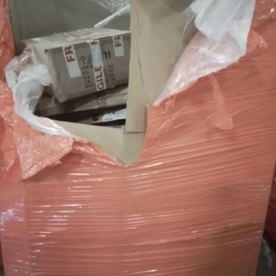 PALLET OF ASSORTED ITEMS TO INCLUDE, 30 WOODEN HANGERS, 10L PEDAL BIN, AIR COOLER, CAMPING CHAIR, PICTURE FRAME.