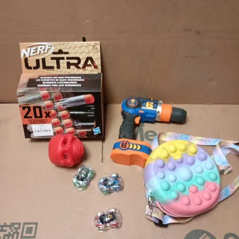 APPROXIMATELY 20 ASSORTED TOYS & GAMES PRODUCTS TO INCLUDE NERF BULLETS, POP TOY, MINI CARS ETC 