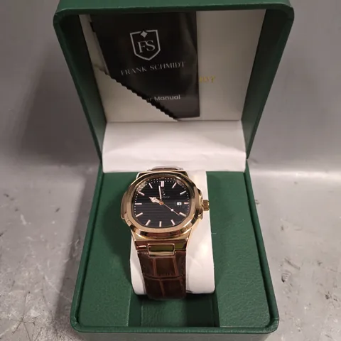 MENS FRANK SCHMIDT WATCH – TEXTURED DIAL WITH DATE – LEATHER STRAP