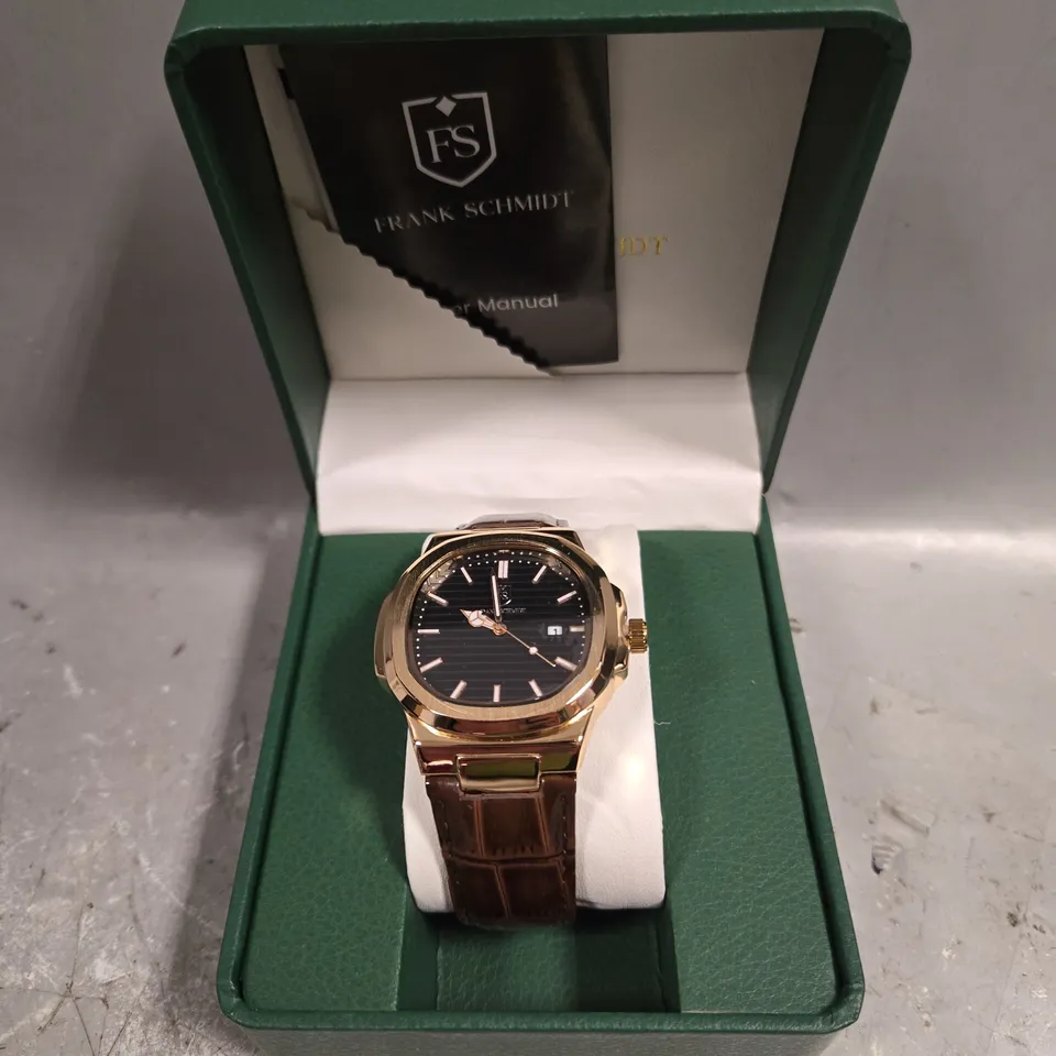 MENS FRANK SCHMIDT WATCH – TEXTURED DIAL WITH DATE – LEATHER STRAP