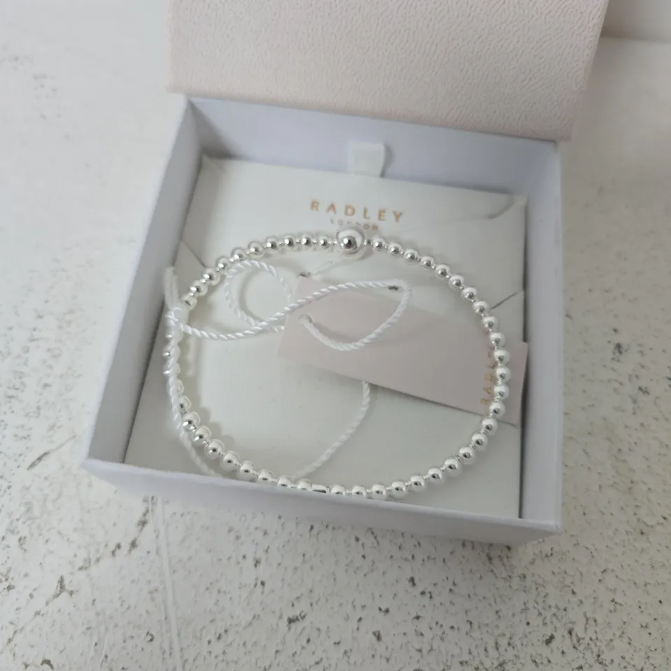 BOXED RADLEY SILVER PLATED BEAD HINGED BANGLE
