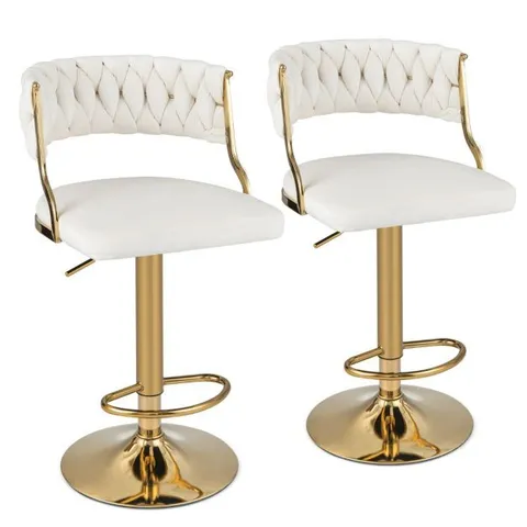 BOXED COSTWAY SET OF 2 BAR STOOLS 360° SWIVEL COUNTER HEIGHT UPHOLSTERED VELVET ADJUSTABLE