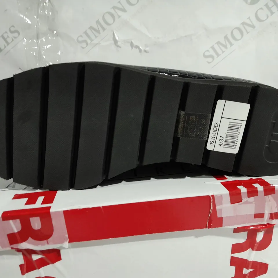 DUNE FLATFORM LOAFER BLACK CROCK SIZE 4 - BOXED