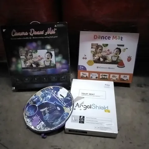 PALLET OF HOUSEHOLD ITEMS TO INCLUDE TENT,TOILET SEAT, DANCE MAT, CAMERA DANCE MAT AND OTHER ASSORTED ITEMS...